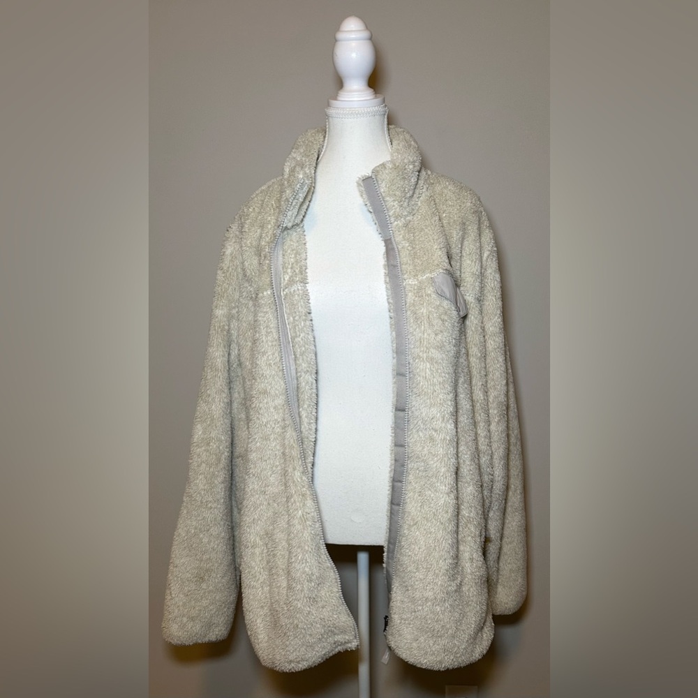 L.L. Bean High Pile Fleece Jacket cream white plus size 3X warm cozy thick‎ zip - Picture 4 of 15